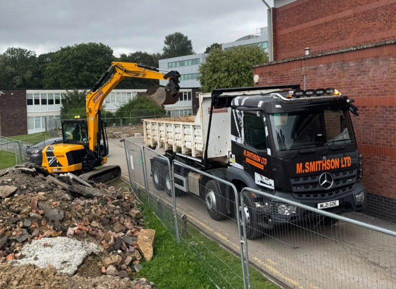 M.Smithson LTD branded Mercedes Arocs tipper and JCB on site