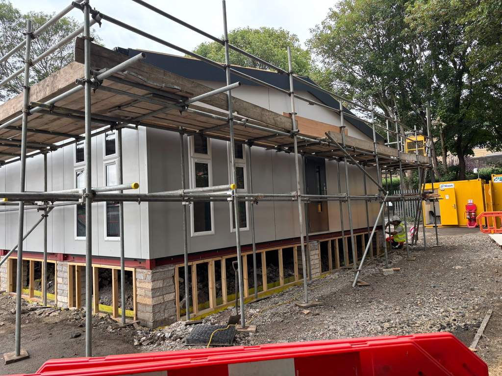 Modular building on new masonry plinth Mirfield