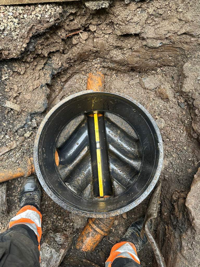 Drainage inspection chamber installed and levelled at Pridhamsleigh Buckfastleigh Devon