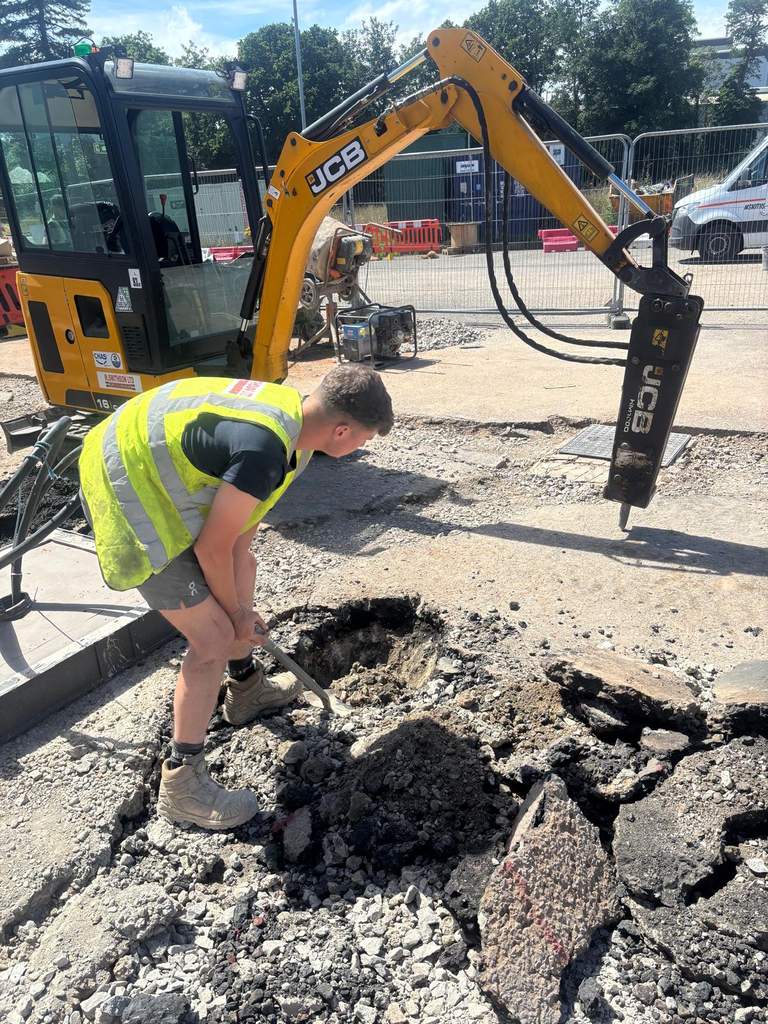 Excavation underway with JCB hydraulic breaker